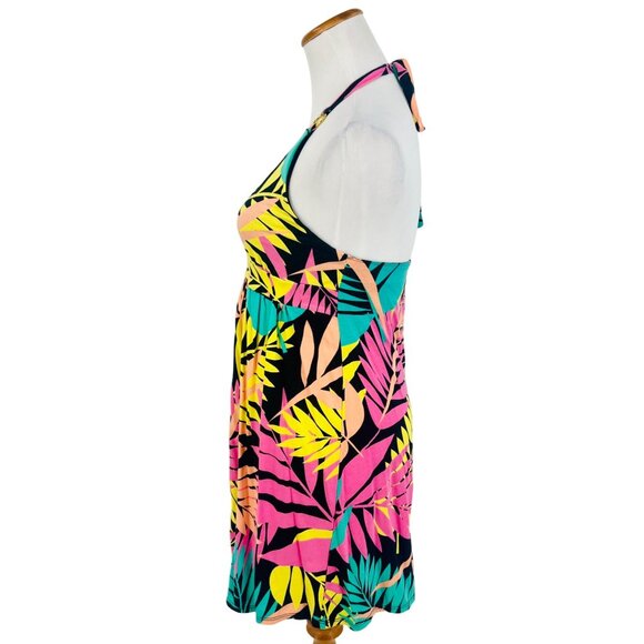 Vintage Y2K Victoria's Secret Sexy Multicolored Tropical Print Halter Mini Dress - Picture 6 of 13